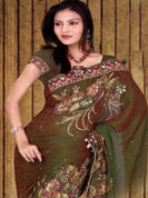 Ultimate collection resham embroidred and stone, seeds work chiffon sarees. With unstitched Blouse. 