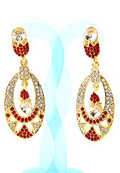 Match your outfits with this earring designed in a oval shape, so that your glamour goes beyond any comparison on your special day. A Pair of earring s nicely crafted with Red and white diamonds. The base frame of earring is made with alloy metal. Keep away from water, sweat and perfume. Slight Color variations are possible due to differing screen and photograph resolution.