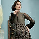 Black and Light Brown Net and Cotton Churidar Kameez with Dupatta