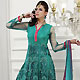 Turquoise Green Net Readymade Churidar Kameez with Dupatta