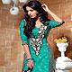 Turquoise Green and Black Georgette Jacquard Churidar Kameez with Dupatta