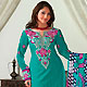 Turquoise Green Cotton Jacquard Salwar Kameez with Dupatta