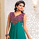 Turquoise Green Net Readymade Anarkali Churidar Kameez with Dupatta