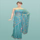 Heavy stone work saree with two shaded blue and gray golden pearl work on all over border