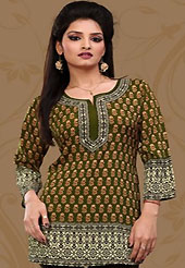 This olive green american crepe readymade tunic is nicely designed with abstract print work. This is a perfect casual wear readymade kurti. Bottom shown in the image is just for photography purpose. Minimum quantity order 12pcs in each style. Slight Color variations are possible due to differing screen and photograph resolutions.