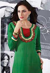 Take the fashion industry by storm in this beautiful embroidery kurti. This beautiful designer green georgette readymade tunic have amazing embroidery patch work is done with resham work. The entire ensemble makes an excellent wear. This is a perfect patry wear readymade kurti. Bottom and accessories shown in the image is just for photography purpose. Slight Color variations are possible due to differing screen and photograph resolutions.